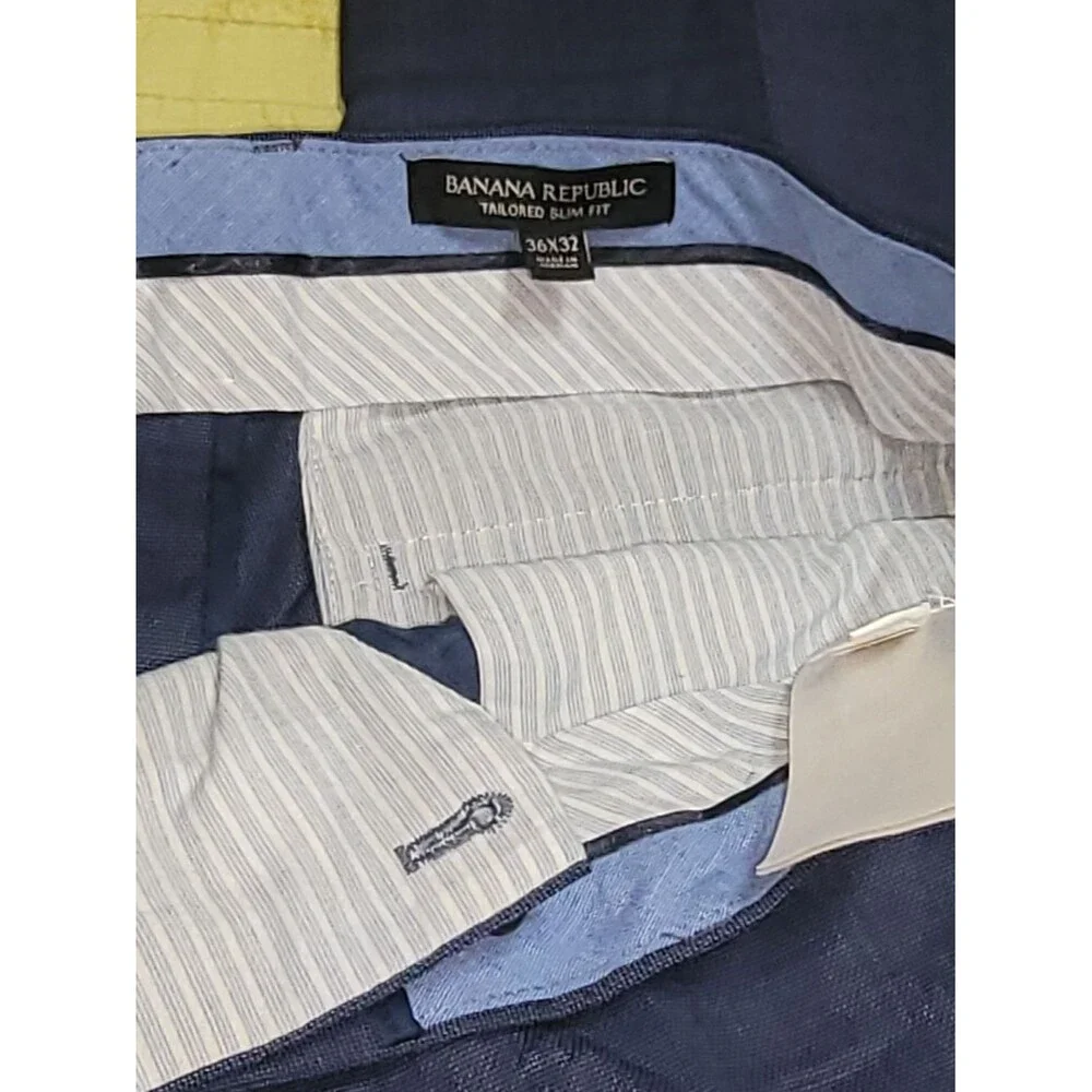 Banana Republic Tailored Slim Fit Navy Dress Pants 100% natural Fiber Italian 36